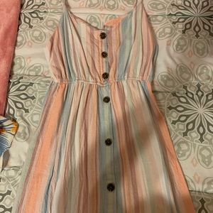 SUMMER DRESS, size large, only worn once, beautiful bubble gum pink and blue